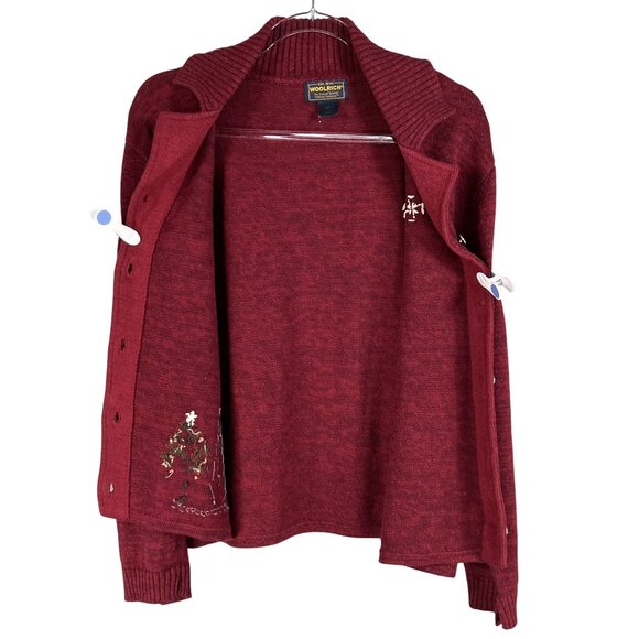 Woolrich Women XL Red Snowman Embroidered Button Cardigan Christmas Tree Sweater - Picture 5 of 16